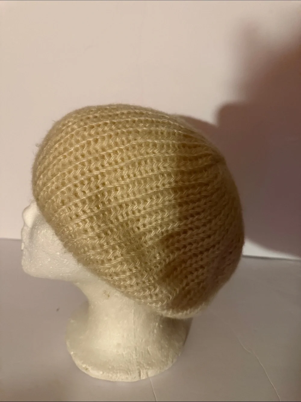 ARIS Slouchy Beanie Hat Cream Ivory Open Knit Made in USA Acrylic